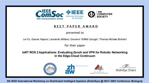 Best Paper Award Certificate